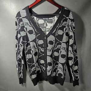 Hot Topic Sweater Womens Small Black White Stretch Skulls Cardigan Rock Punk